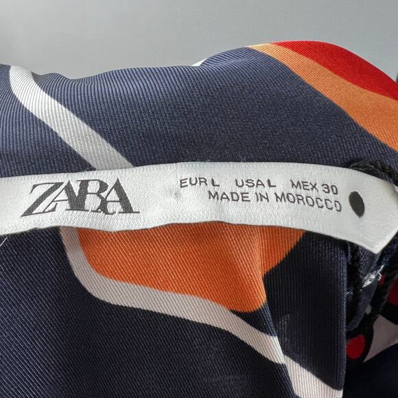 ZARA Navy Blue Orange Geometric Printed Long Sleeve Pullover Blouse Top Size L - Picture 6 of 8